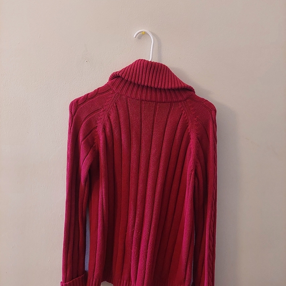 Red knit zip up sweater - Picture 5 of 9